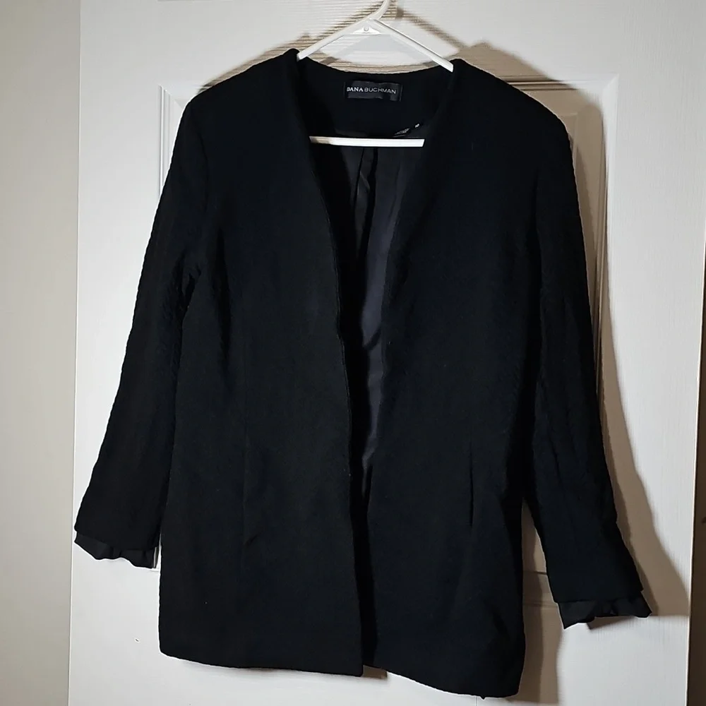 Dana Buchman Wool Open Front Textured Blazer Jacket Black Size 10 - Picture 1 of 9